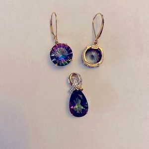 14K mystic topaz earrings and pendant